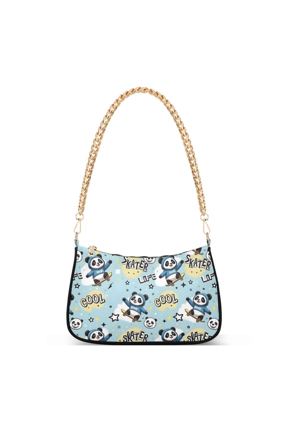 Cartoon Pandas Skating Women's Chain Shoulder Bag Hobo Handbag Tote Crossbody Purse