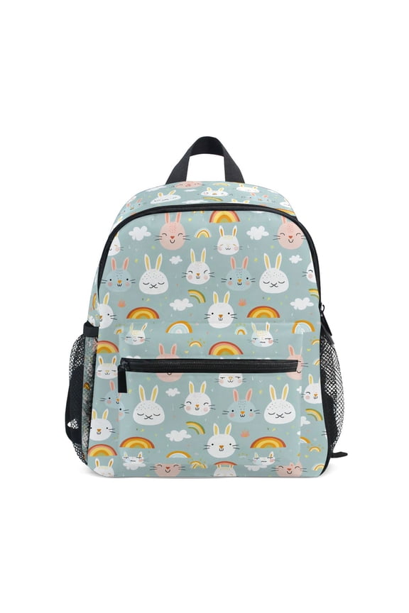 Cartoon Rabbits and Rainbows School Backpack Small Bookbag Mini Bags