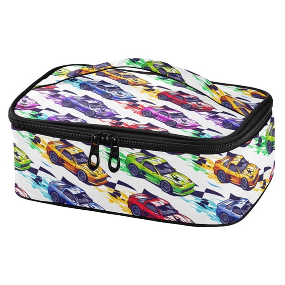 ALAZA Cartoon Race Cars Lunch Box Insulated Cooler Tote Bag Reusable School Picnic Travel Office