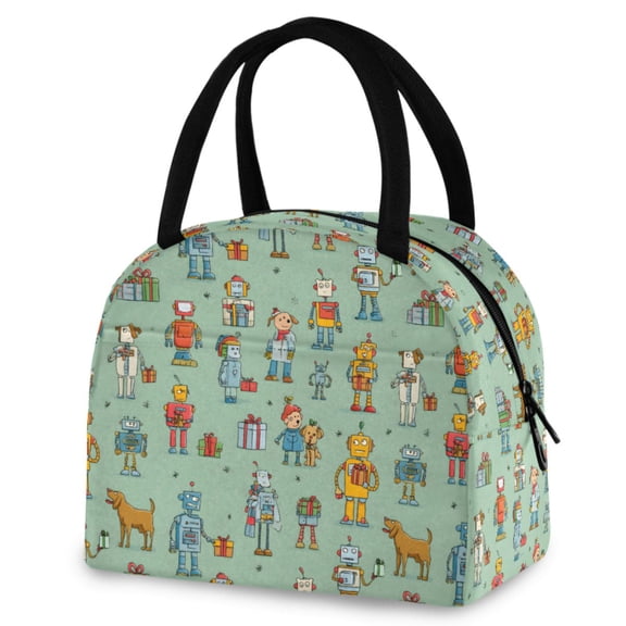 ALAZA Cartoon Robots Insulated Lunch Box Reusable Cooler Tote Bag Work Office Picnic