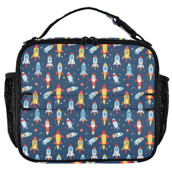 ALAZA Cartoon Rockets Ships Insulated Lunch Box Lunch Bag Cooler Tote with Shoulder Strap