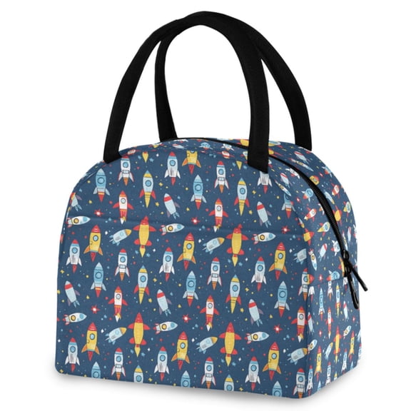 ALAZA Cartoon Rockets Ships Insulated Lunch Box Reusable Cooler Tote Bag Work Office Picnic