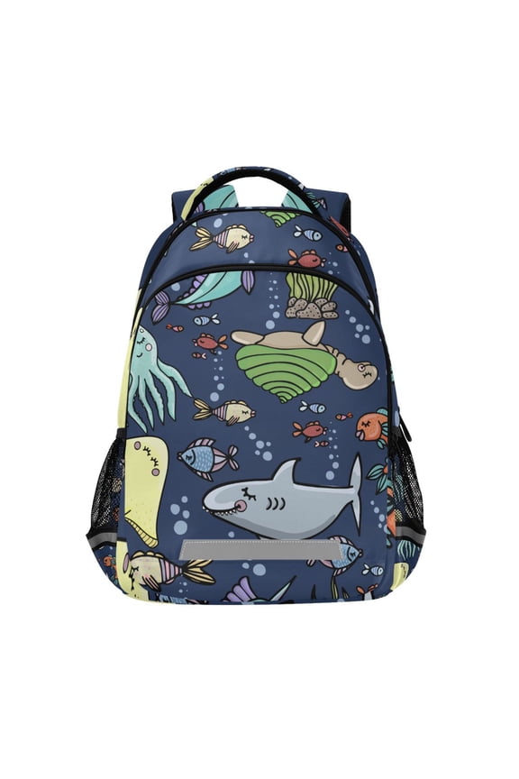 Cartoon Sea Turtles Animals and Fish Backpack Elementary School Bag Bookbag Travel Rucksack