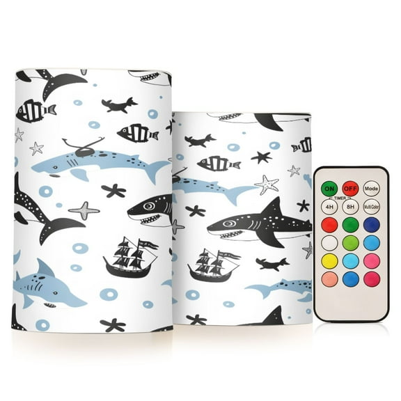 ALAZA Cartoon Shark Fish 2 PCs LED Flickering Flameless Candles with Remote Timer Battery Operated Candle