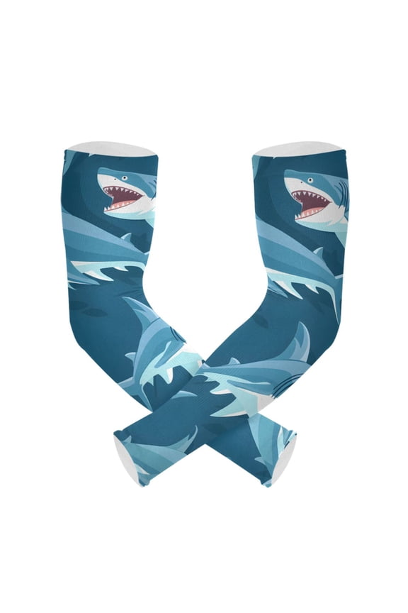 Cartoon Sharks UV Sun Protection Arm Sleeves UPF 50+ Compression Cooling Sleeve 1 Pair