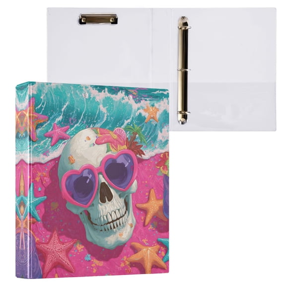 ALAZA Cartoon Skull Starfish on Beach Hardcover 3 Ring Binder 1.5" D-Rings with Interior Pockets Binders School 1 PC