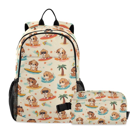 ALAZA Cartoon Surfboard Dogs School Backpack Lunch Box Set Student Bookbag