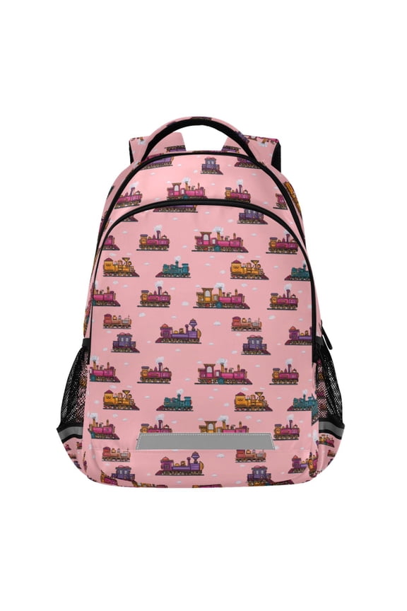 Cartoon Trains Pattern Backpack Elementary School Bags Student Bookbag Travel Rucksack