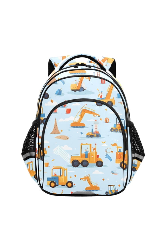 Cartoon Truck Excavator Blue School Backpack Elementary Bag Bookbag Travel Rucksack