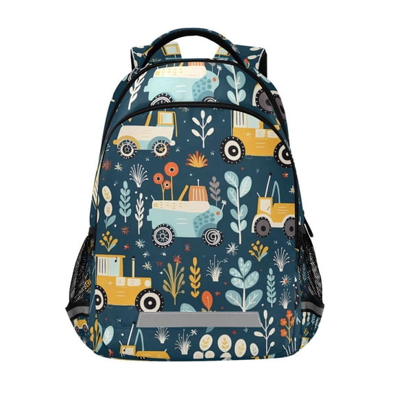 ALAZA Cartoon Truck Excavator Leaves Backpack Elementary School Bag Bookbag Travel Rucksack