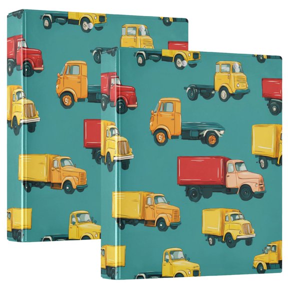 ALAZA Cartoon Trucks Vehicle-t2 Hardcover 3 Ring Binder 1.5" D-Rings with Interior Pockets Binders School 2 PCs