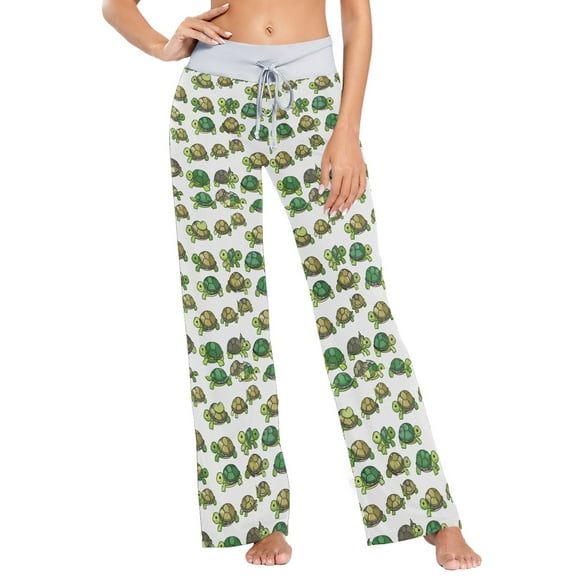 ALAZA Cartoon Turtles Women's Comfy Pajama Pants Sleepwear Wide Leg Drawstring Bottoms S