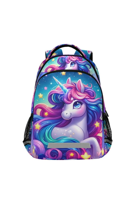Cartoon Unicorn Rainbow Stars Backpack Elementary School Bag Bookbag Travel Rucksack