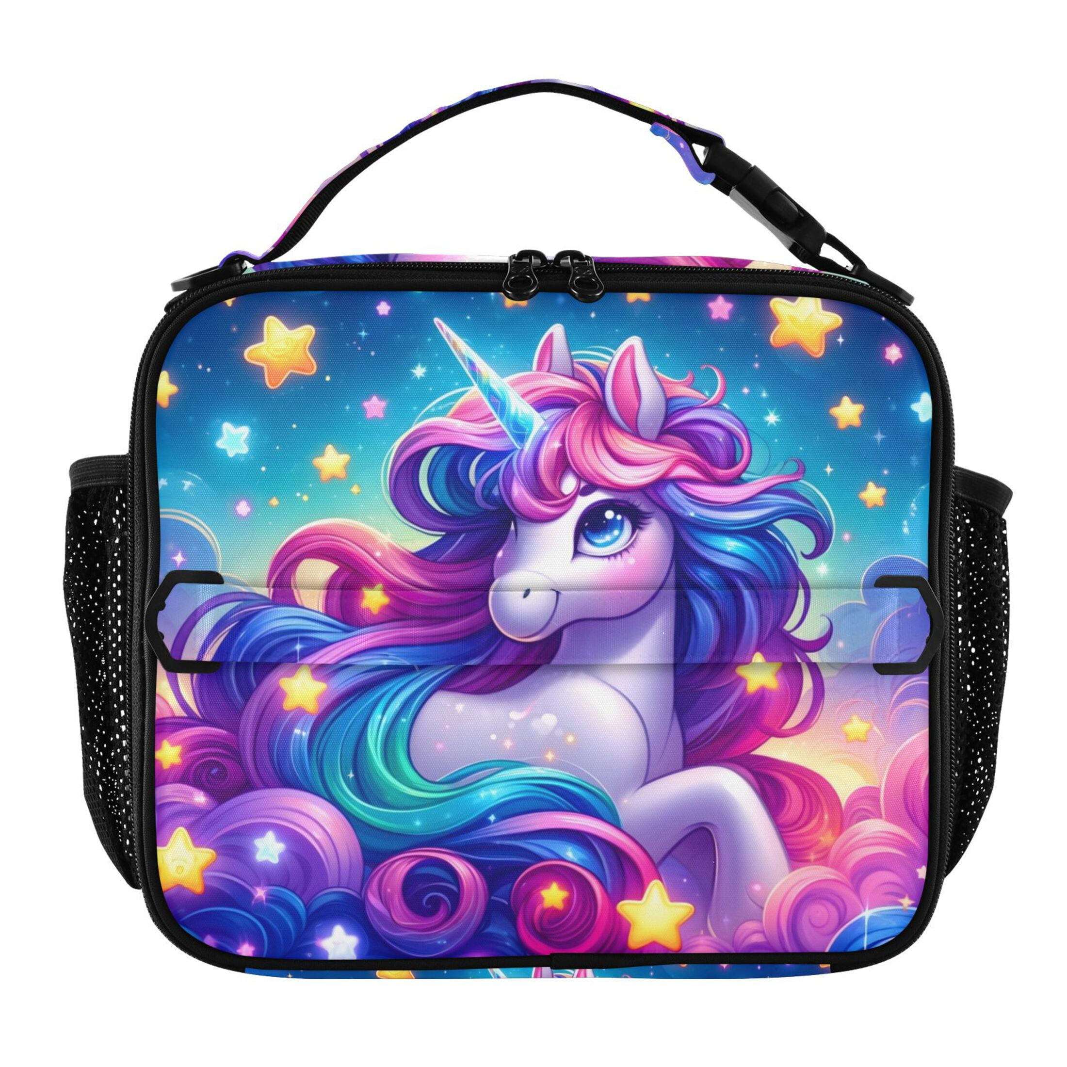 ALAZA Cartoon Unicorn Rainbow Stars Lunch Box Insulated Lunch Bag Cooler Tote with Shoulder Strap