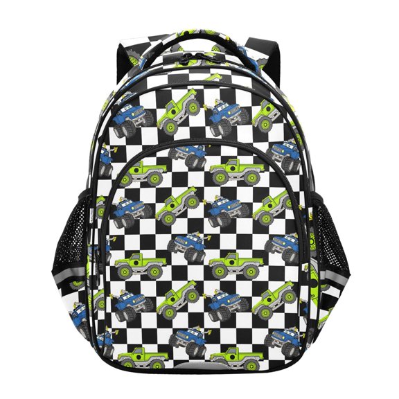ALAZA Cartoon Vehicle Car Checkered School Backpack Elementary Bag Bookbag Travel Rucksack