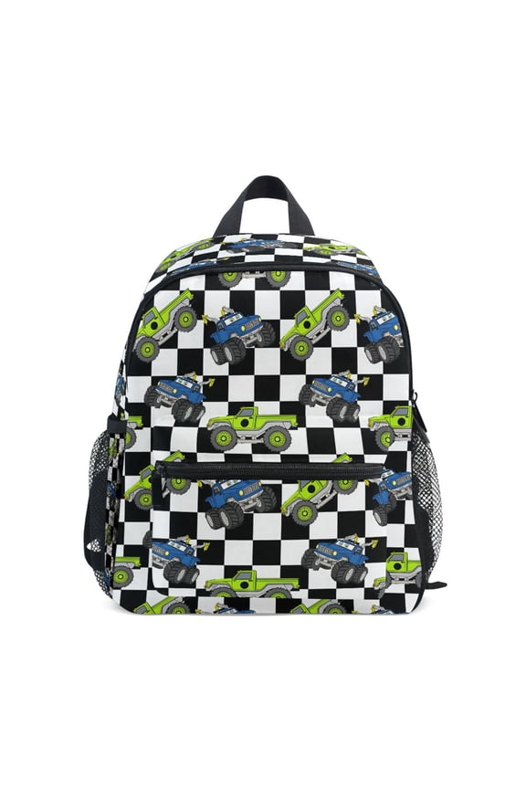 Cartoon Vehicle Car Checkered School Backpack Small Bookbag Mini Bags