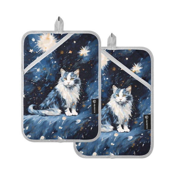ALAZA Cat Abstract Pot Holders Set of 2 Heat Resistant Kitchen Oven Mitts