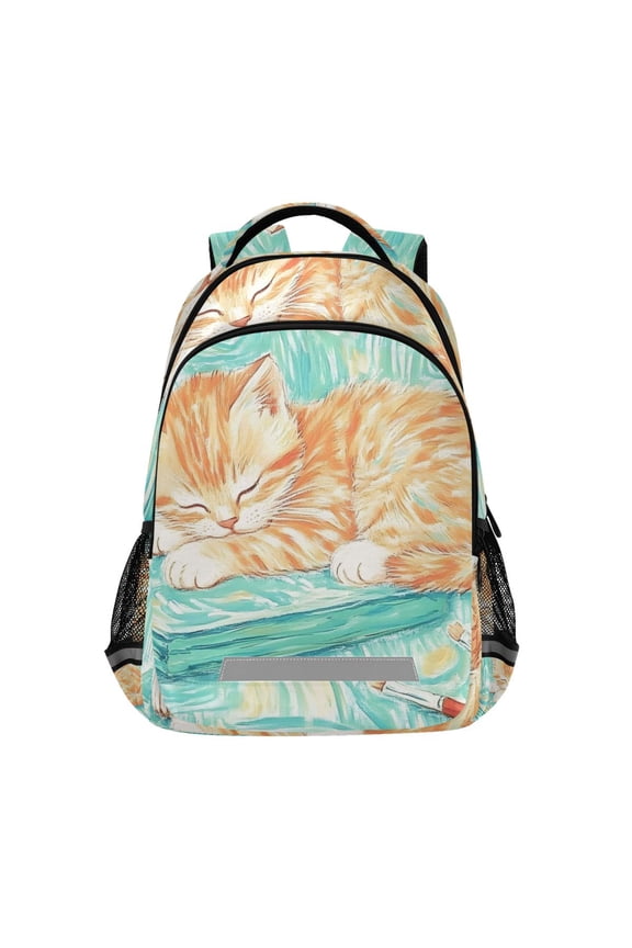 Cat Artist Painting Backpack Elementary School Bag Bookbag Travel Rucksack