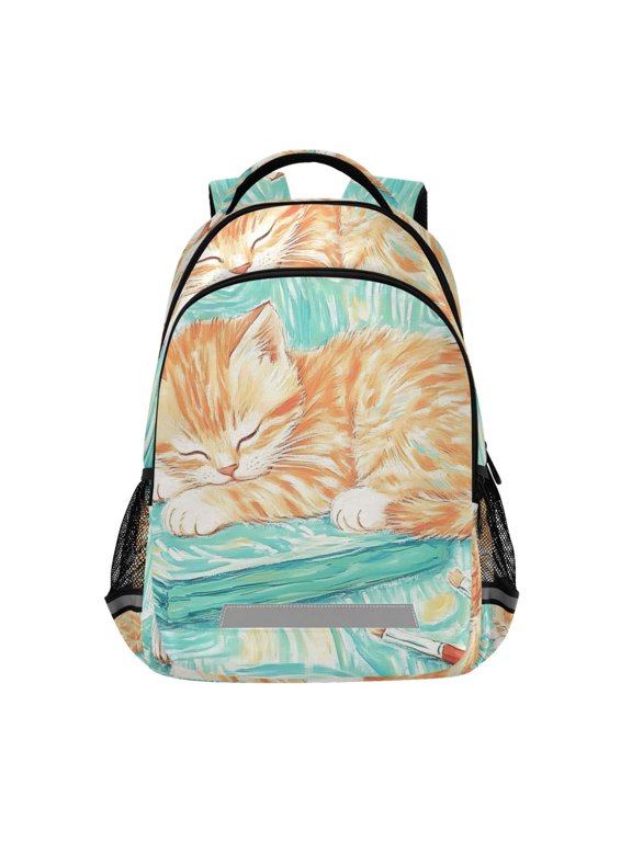 Cat Artist Painting Backpack Elementary School Bag Bookbag Travel Rucksack