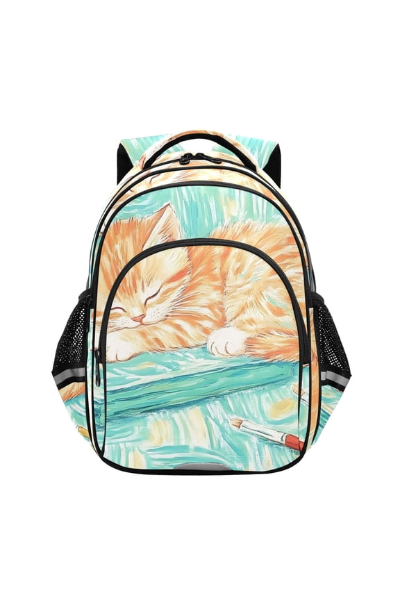 Cat Artist Painting School Backpack Elementary Bag Bookbag Travel Rucksack
