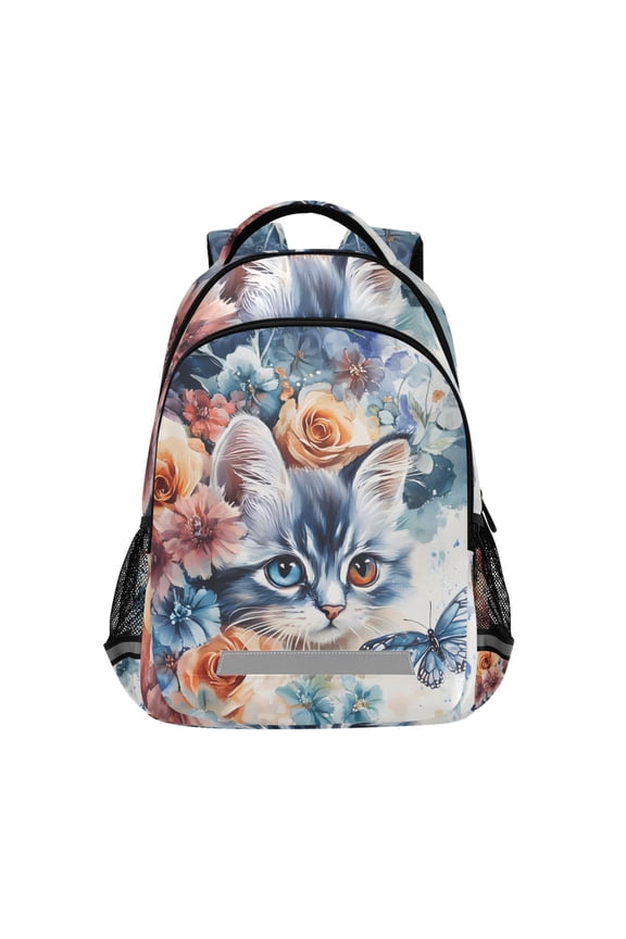 Cat Butterfly Flower Backpack Elementary School Bag Bookbag Travel Rucksack