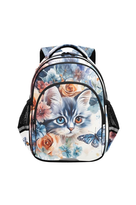 Cat Butterfly Flower School Backpack Elementary Bag Bookbag Travel Rucksack