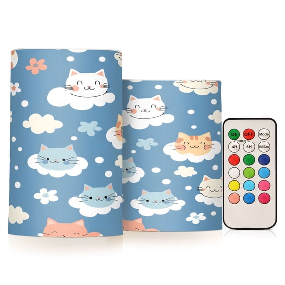 ALAZA Cat Clouds Floral 2 PCs LED Flickering Flameless Candles with Remote Timer Battery Operated Candle