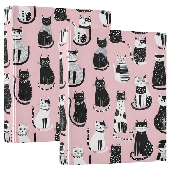 ALAZA Cat Geometry Art Hardcover 3 Ring Binder 1.5" D-Rings with Interior Pockets Binders School 2 PCs