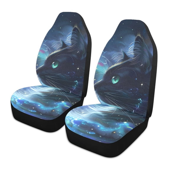 ALAZA Cat Magic Starry Car Seat Covers 2 PCs Universal Auto Front Seats Interior Protector