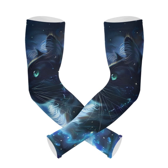 ALAZA Cat Magic Starry UV Sun Protection Arm Sleeves UPF 50+ Compression Cooling Sleeve 1 Pair