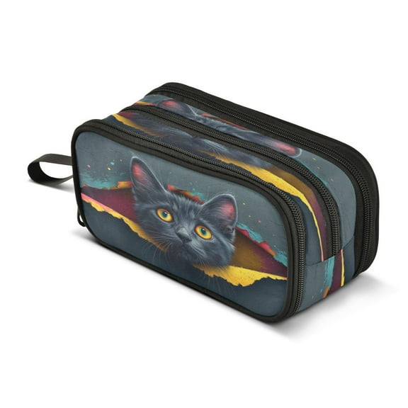 ALAZA Cat Through The Wall Pencil Case Bag 3 Compartment Pen Pouch Large Storage Holder Box Organizer