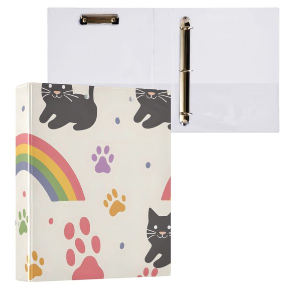 ALAZA Cat and Rainbow Footprint Hardcover 3 Ring Binder 1.5" Round Rings Interior Pockets Binders Organizer 1 Pack