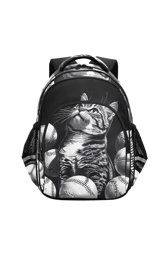 Cat in Baseball School Backpack Elementary Bag Bookbag Travel Rucksack