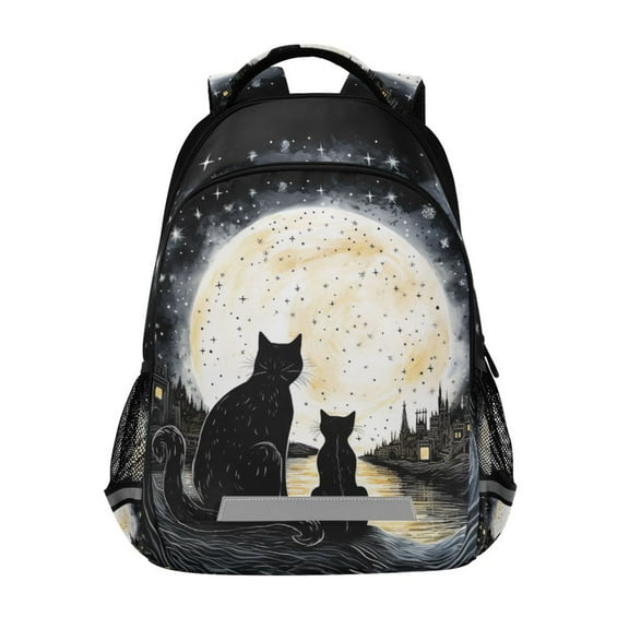 ALAZA Cat in Night with Moon Backpack Elementary School Bag Bookbag Travel Rucksack