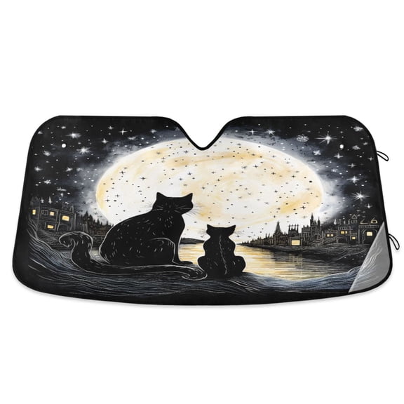 ALAZA Cat in Night with Moon Windshield Sun Shade Car Foldable Sun Visor Block UV Rays Protector 55"x27.6"