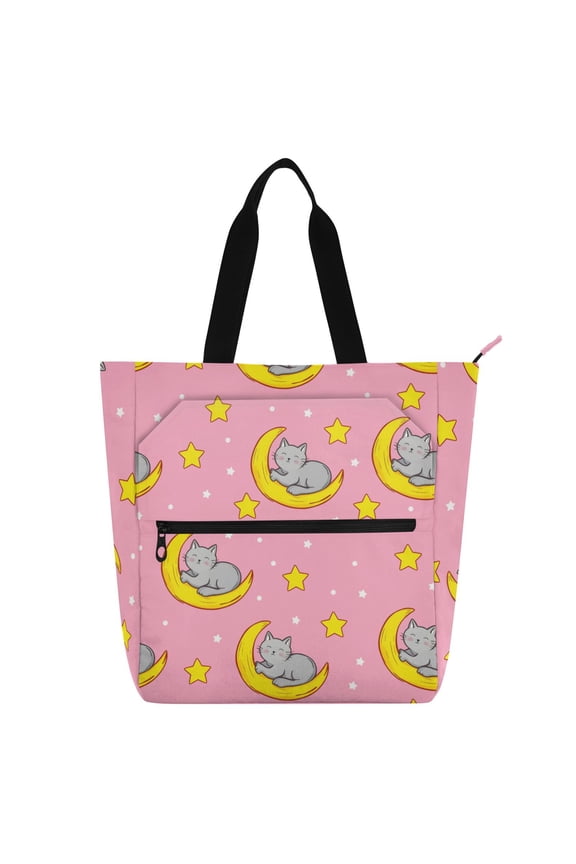 Cat on Moon School Book Bag Kids Tote Bags Handbag