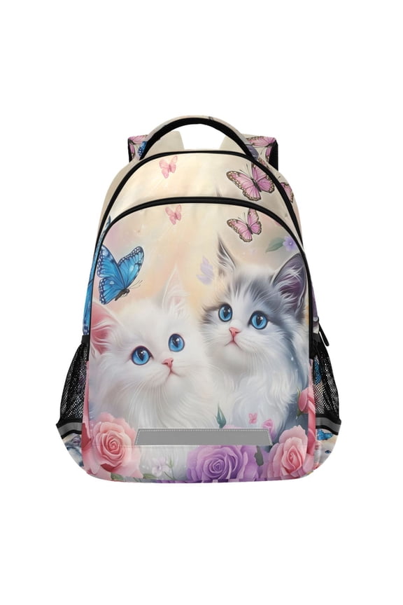Cats Butterfly Roses Pattern Backpack Elementary School Bags Student Bookbag Travel Rucksack