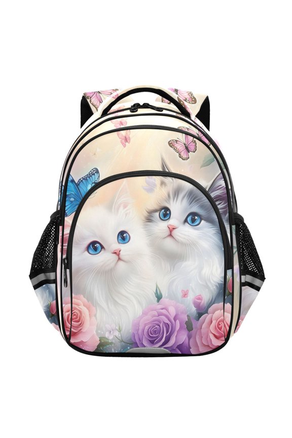 Cats Butterfly Roses School Backpack Elementary Bag Student Bookbag Travel Rucksack