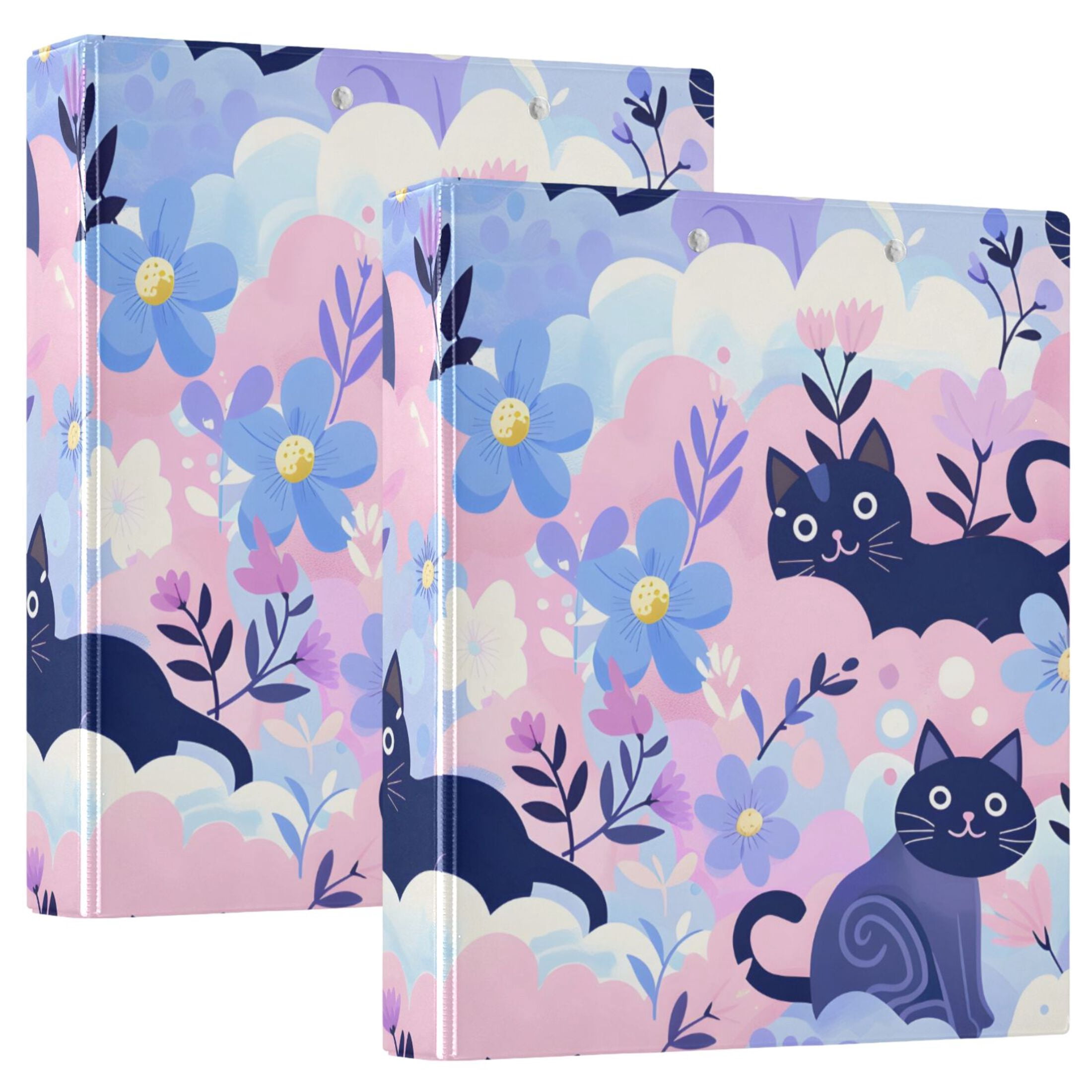 ALAZA Cats Flowers Hardcover 3 Ring Binder 1.5" Round Rings Interior ...