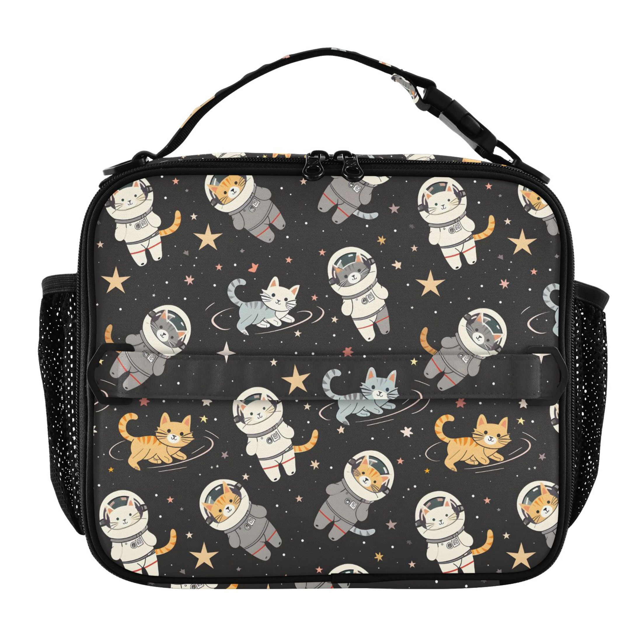 ALAZA Cats on Space Lunch Box Insulated Lunch Bag Cooler Tote with Shoulder Strap