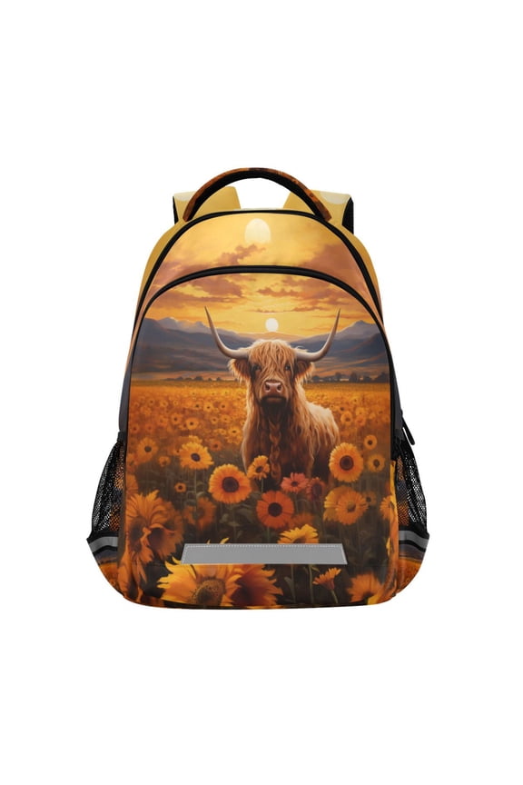 Cattle in Sunflowers Backpack Elementary School Bag Bookbag Travel Rucksack