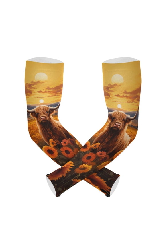 Cattle in Sunflowers UV Sun Protection Arm Sleeves UPF 50+ Compression Cooling Sleeve 1 Pair