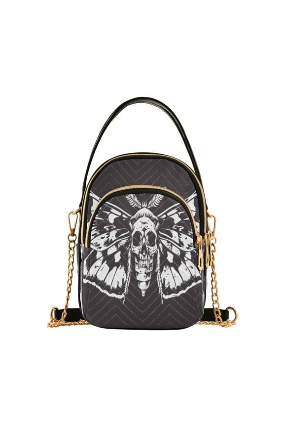Chain Crossbody Bags for Women Abstract Cool Butterfly Skull Pattern Shoulder Handbag Phone Purse