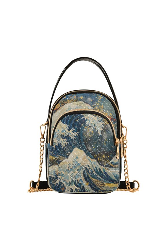 Chain Crossbody Bags for Women Abstract Japanese Wave Shoulder Handbag Phone Purse