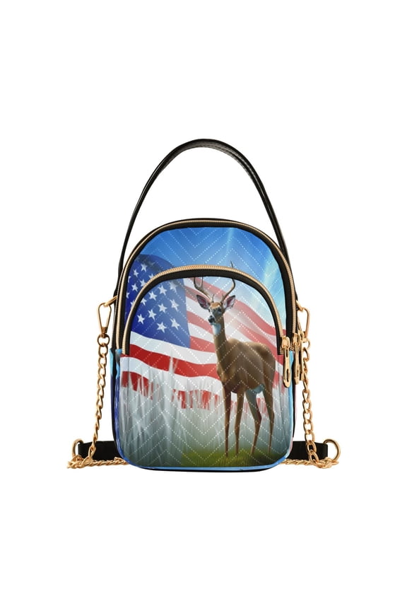 Chain Crossbody Bags for Women American Flag and Deer Shoulder Handbag Phone Purse