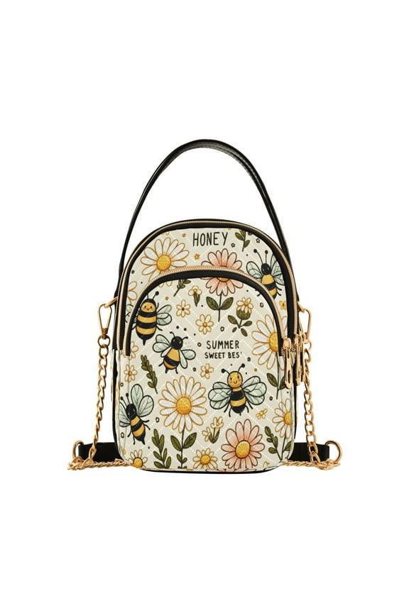 Chain Crossbody Bags for Women Bee Honey and Daisy Flowers Shoulder Handbag Phone Purse