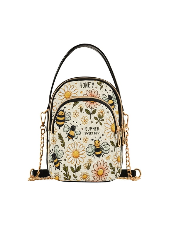 Chain Crossbody Bags for Women Bee Honey and Daisy Flowers Shoulder Handbag Phone Purse