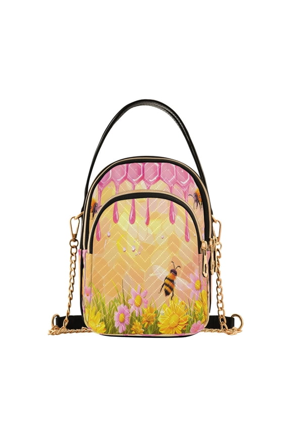Chain Crossbody Bags for Women Cartoon Bees and Flowers Shoulder Handbag Phone Purse
