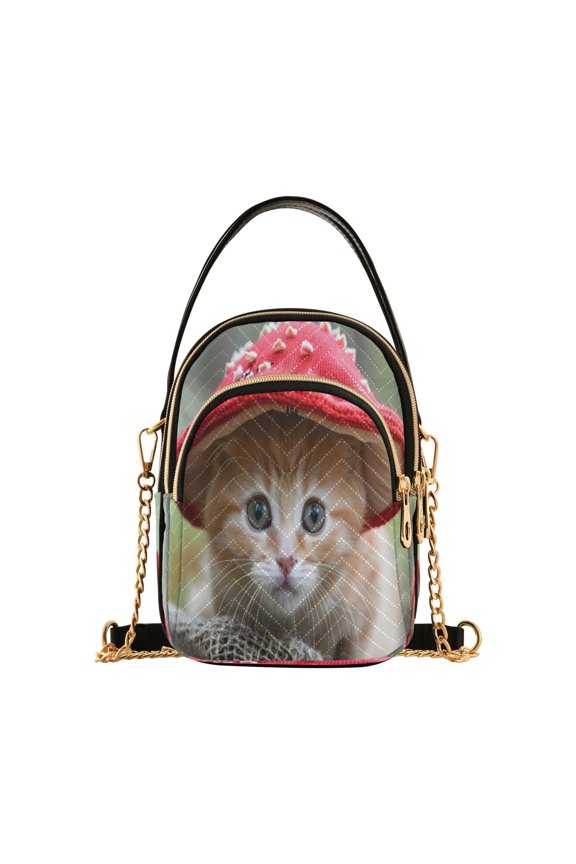Chain Crossbody Bags for Women Cat Wear Mushroom Hat Shoulder Handbag Phone Purse