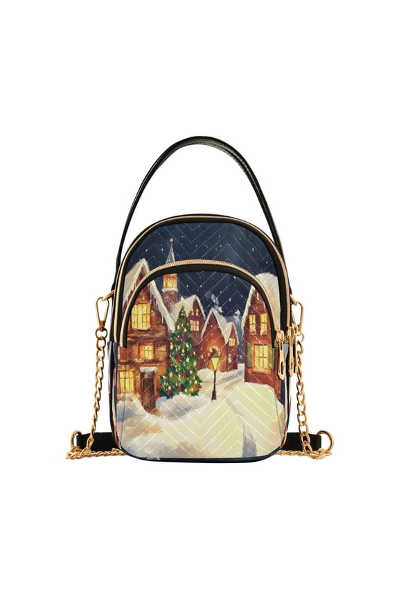 Chain Crossbody Bags for Women Christmas Houses Winter Shoulder Handbag Phone Purse